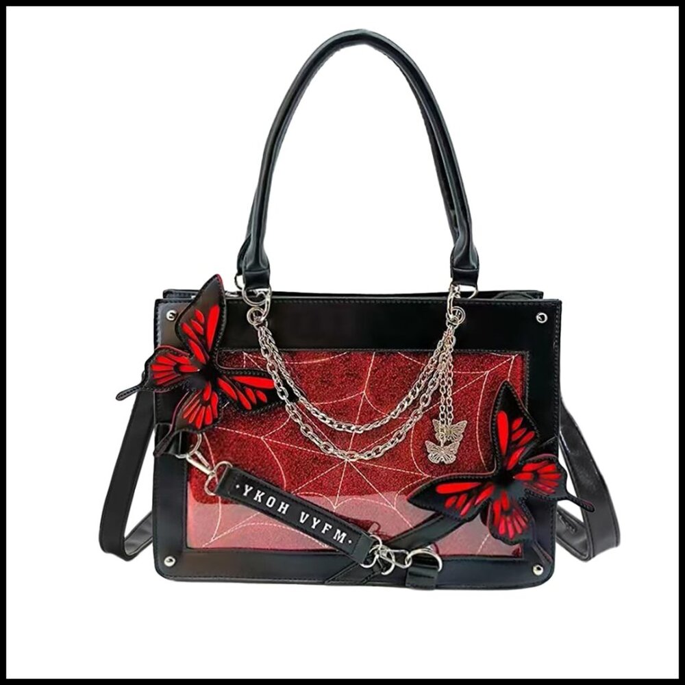 Y2K Ita Bag Tote Shoulder Crossbody Handbag with Transparent Pin Display Window - Picture 1 of 7